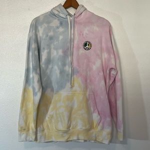 CROSS COLOURS  MENS PEACE PULLOVER HOODIE IN BLUE/PINK - SIZE S